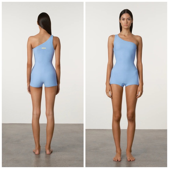 Zulu & Zephyr Waffle Bodysuit One Shoulder Swim Bikini Size‎ 12 Ocean Blue